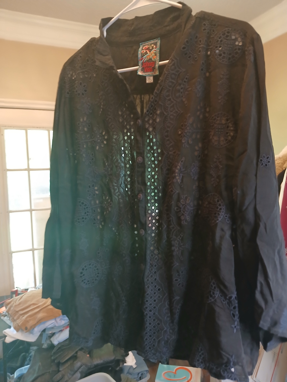 Johnny Was Black Eyelet Embroidered Button-Front Jacket